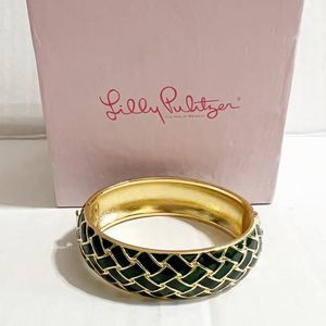 Lilly Pulitzer Gold Tone and Green Basket Weave Bracelet